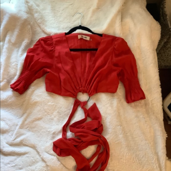 Red crop wrap top - Picture 3 of 5